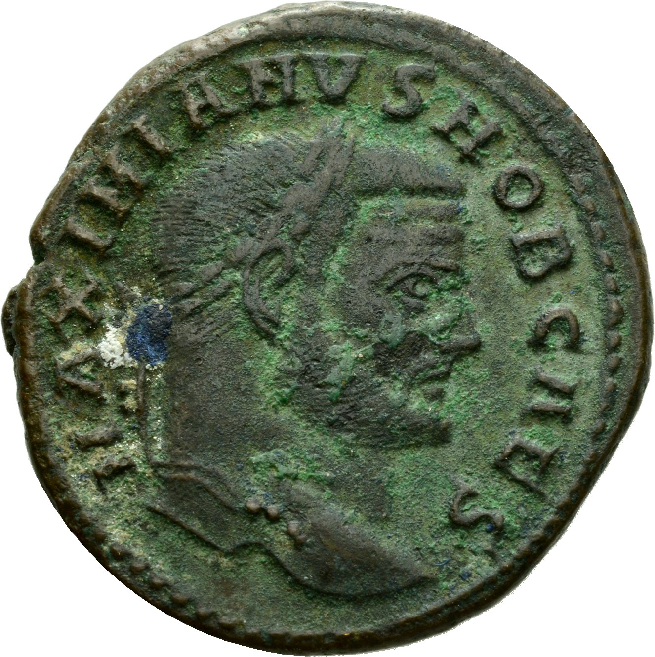 RIC VI Rome 104b Maximian obverse, Head of Galerius, laureate, right