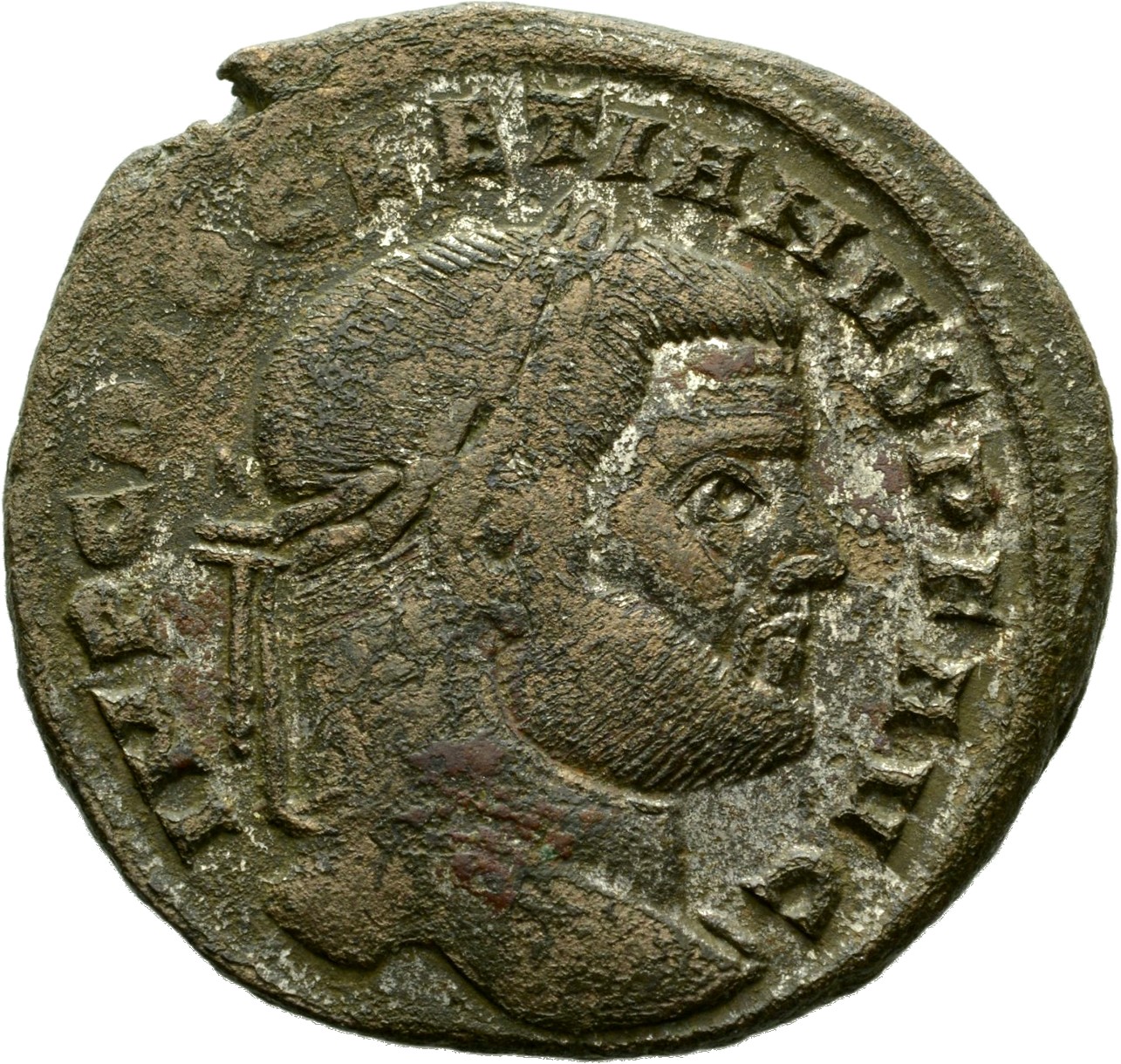 RIC VI Rome 111a Maximian obverse, Head of Diocletian, laureate, right