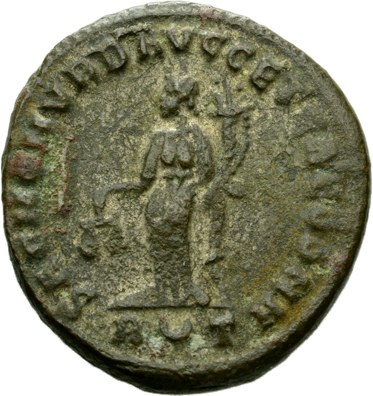 RIC VI Rome 112a Maximian reverse, Moneta, draped, standing left, holding scales in right hand and cornucopiae in left hand