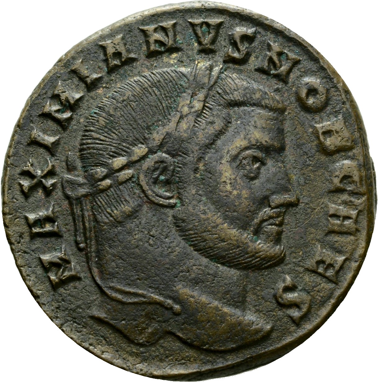 RIC VI Rome 112b Maximian obverse, Head of Galerius, laureate, right