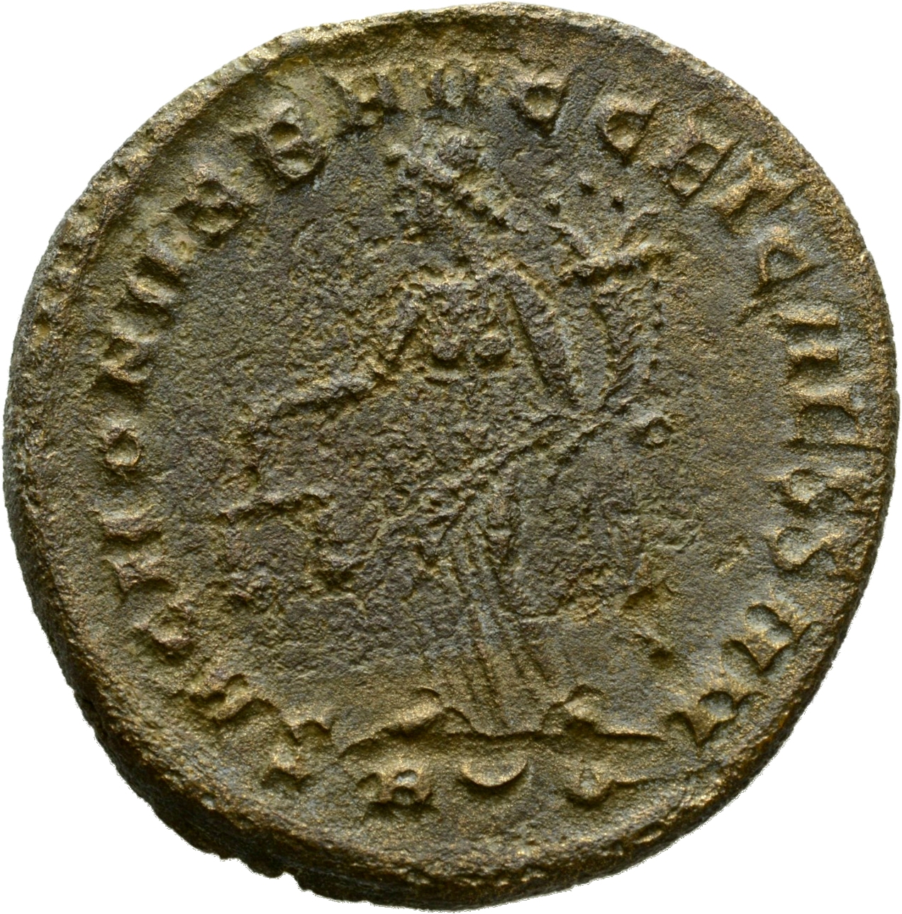 RIC VI Rome 112b Maximian reverse, Moneta, draped, standing left, holding scales in right hand and cornucopiae in left hand