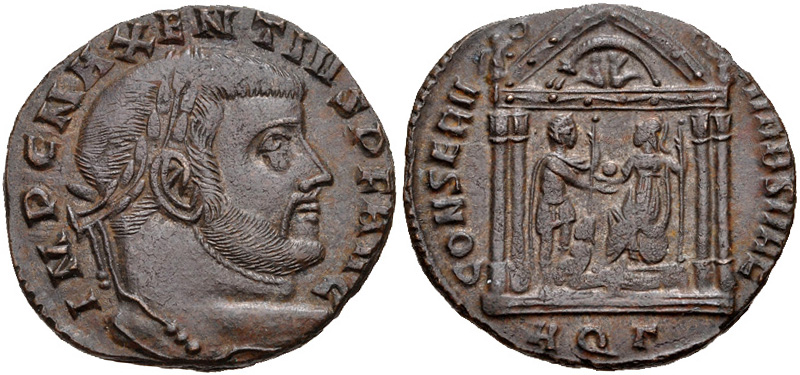 RIC VI Rome 113 Constantius Chlorus obverse, Head of Galerius, laureate, right