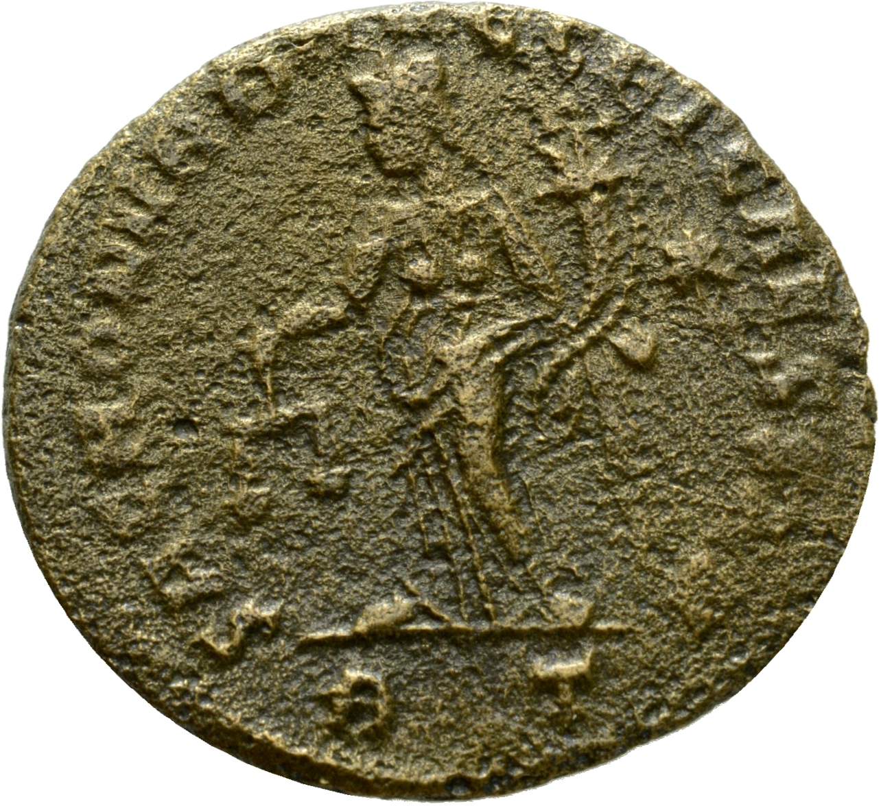 RIC VI Rome 123a Constantius Chlorus reverse, Moneta, draped, standing left, holding scales in right hand and cornucopiae ...