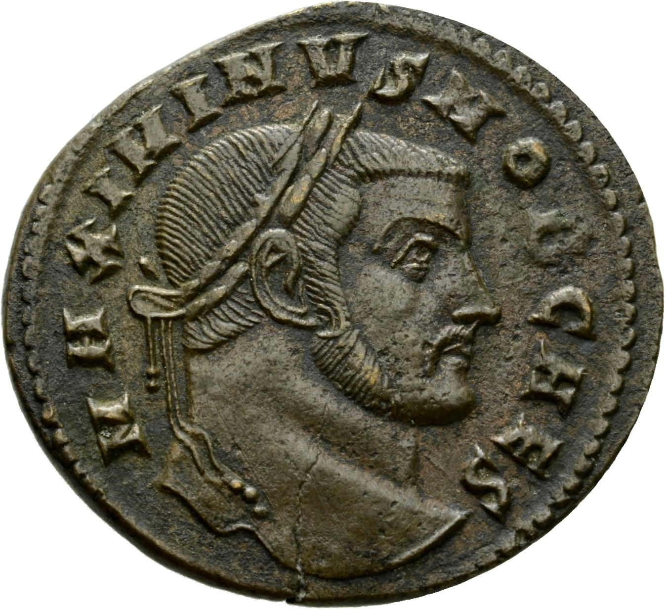 RIC VI Rome 123b Constantius Chlorus obverse, Head of Maximinus Daia, laureate, right