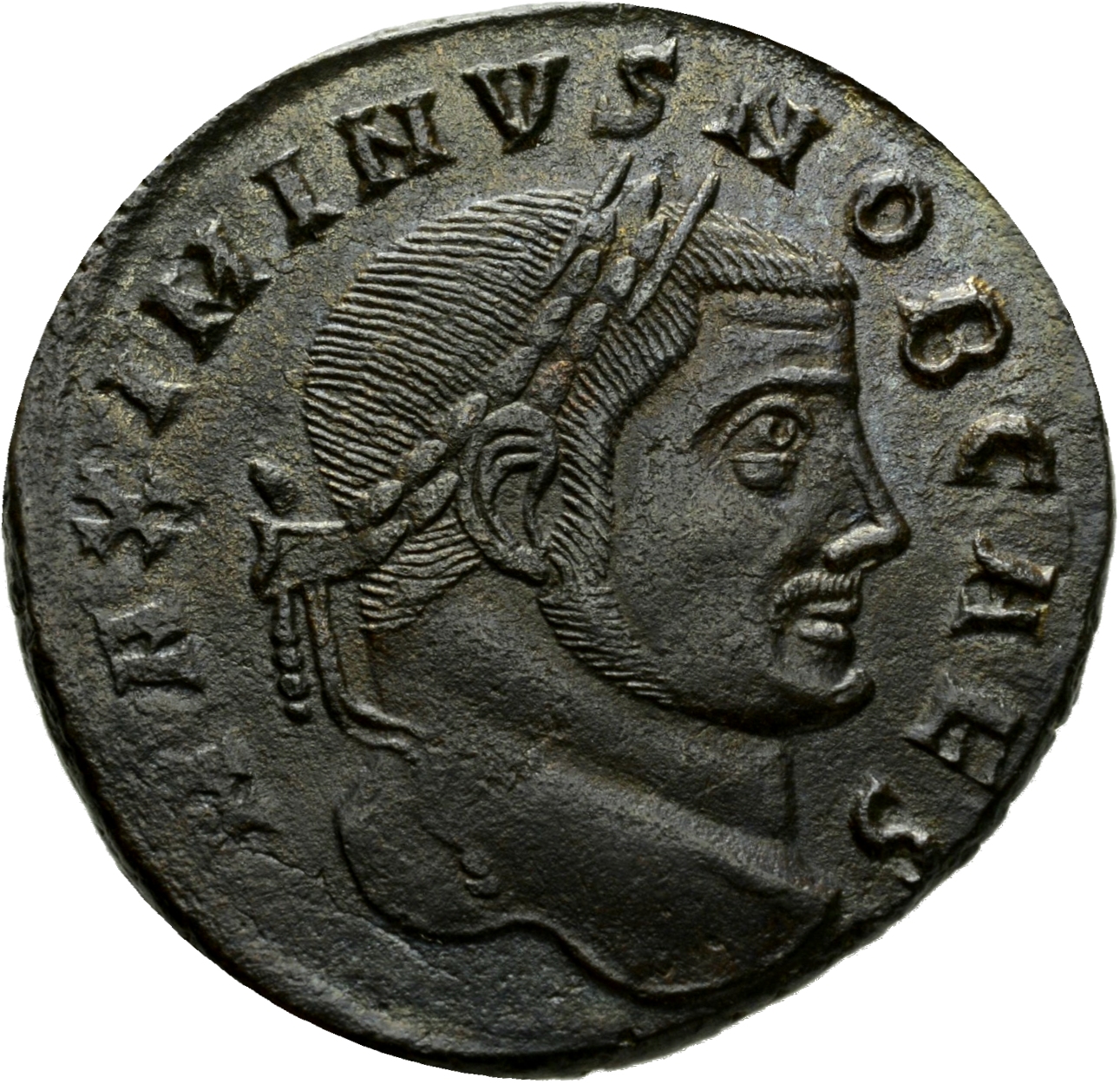 RIC VI Rome 133b Constantius Chlorus obverse, Head of Maximinus Daia, laureate, right