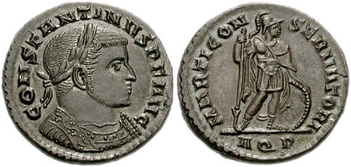 RIC VI Rome 139 Maxentius obverse, Head of Constantine I, laureate, right