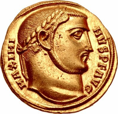 RIC VI Rome 160 Maxentius obverse — Head of Constantine I, laureate, right