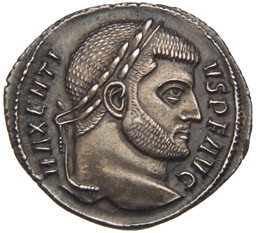 RIC VI Rome 187 Maxentius obverse, Head of Maxentius, laureate, right