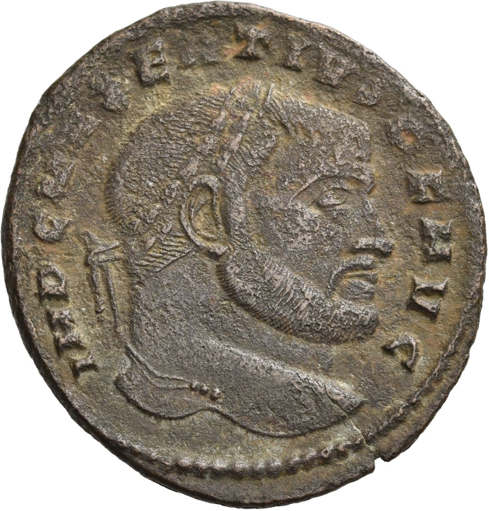 RIC VI Rome 194a Maxentius obverse, Head of Maxentius, laureate, right