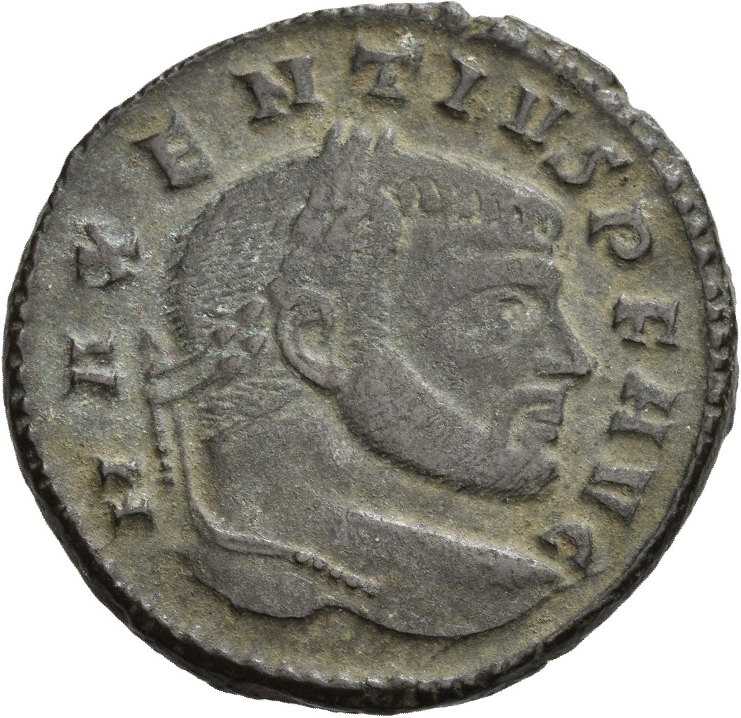 RIC VI Rome 199 Maxentius obverse, Head of Maxentius, laureate, right