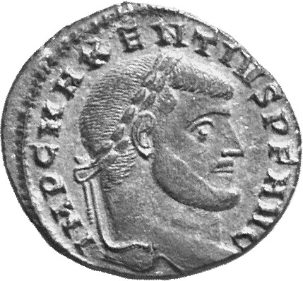 RIC VI Rome 202a Maxentius obverse, Head of Maxentius, laureate, right