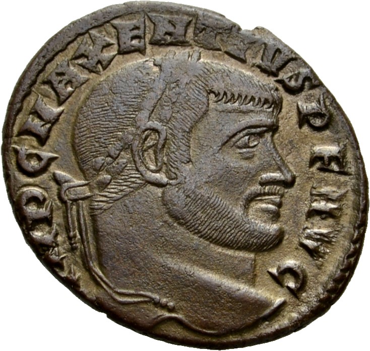 RIC VI Rome 202a Maxentius obverse — Head of Maxentius, laureate, right
