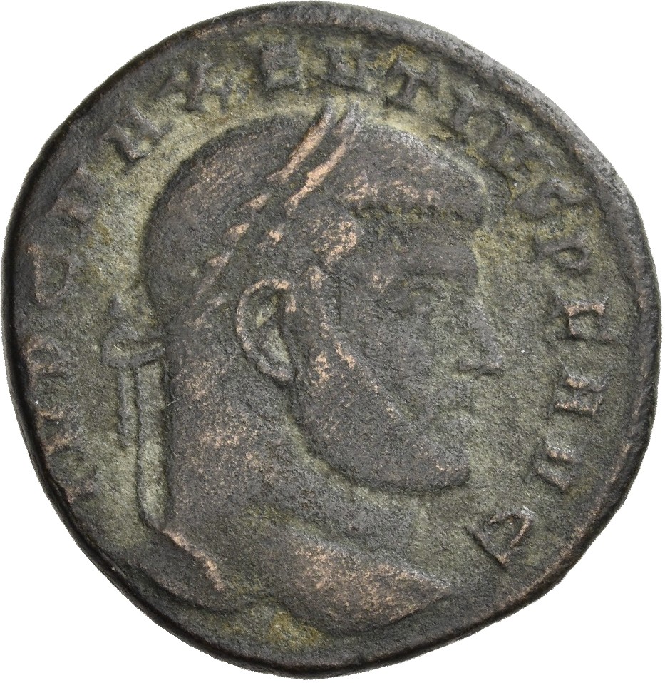 RIC VI Rome 210 Maxentius obverse, Head of Maxentius, laureate, right
