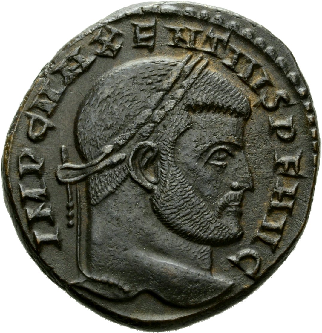 RIC VI Rome 212 Maxentius obverse, Head of Maxentius, laureate, right