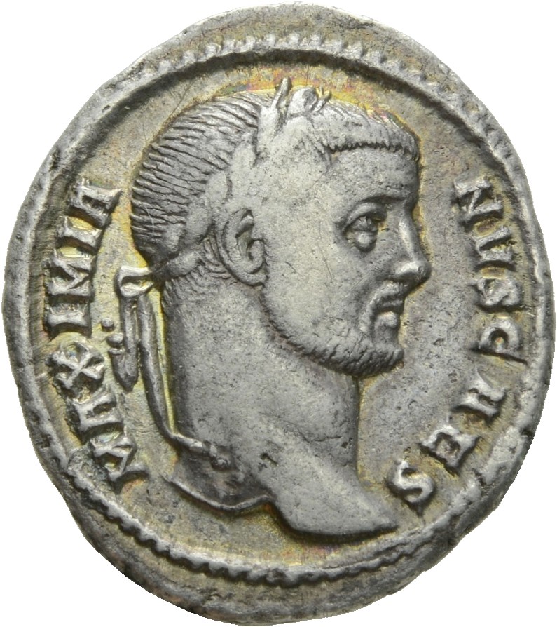 RIC VI Rome 22b Maximian obverse, Head of Galerius, laureate, right