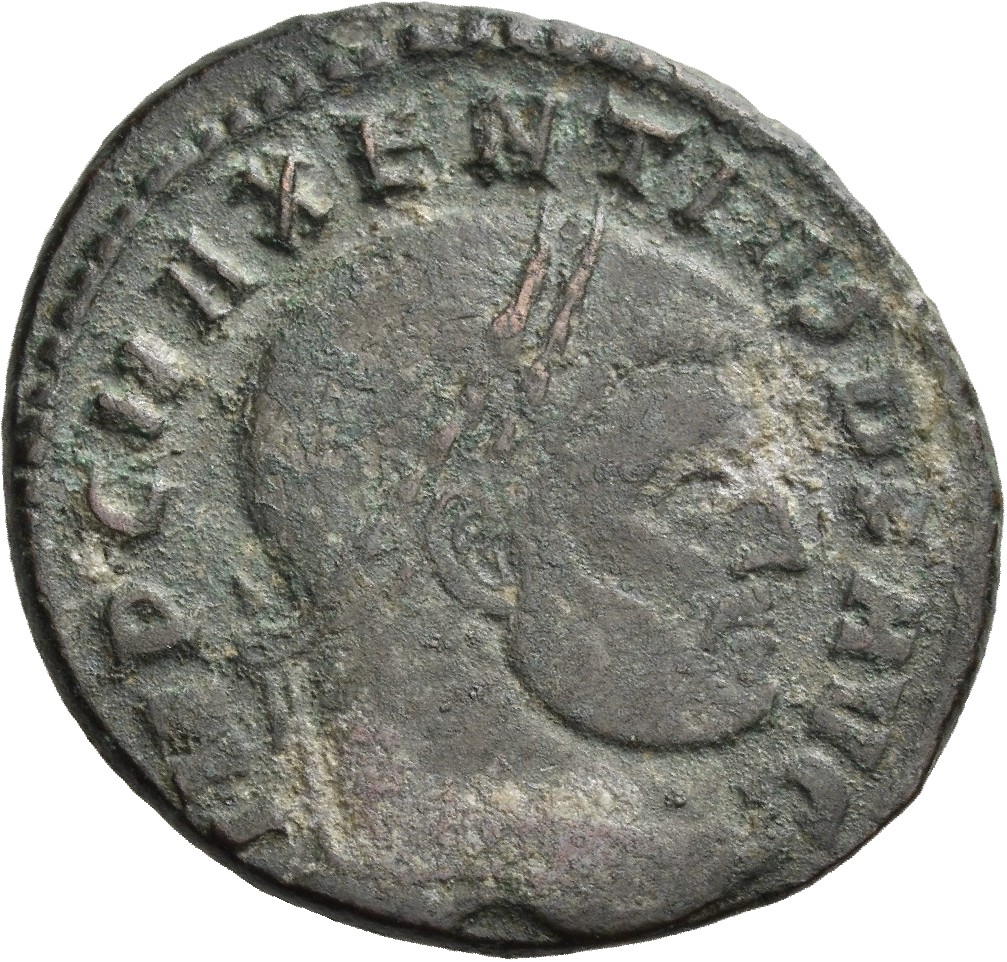 RIC VI Rome 258 Maxentius obverse, Head of Maxentius, laureate, right
