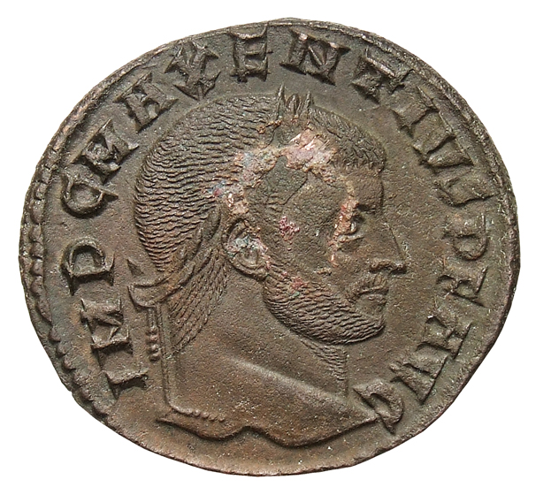RIC VI Rome 273 Maxentius obverse, Head of Maxentius, laureate, right