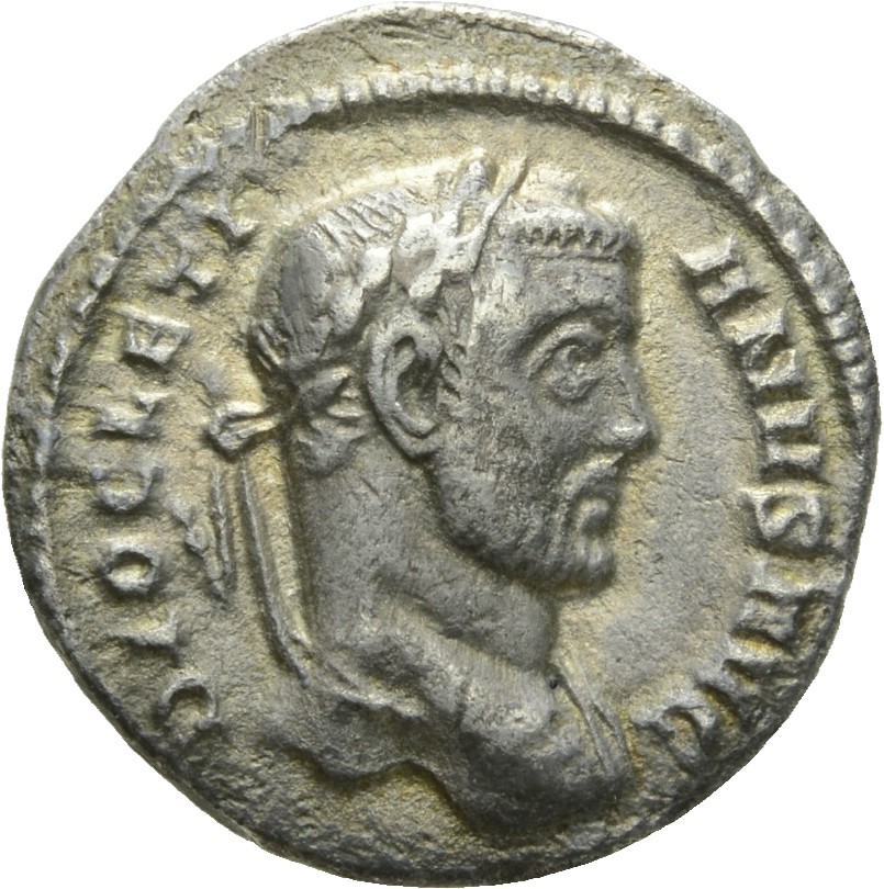 RIC VI Rome 27a Maximian obverse, Head of Diocletian, laureate, right