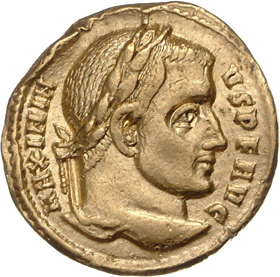 RIC VI Rome 286 Constantine I obverse, Head of Maximinus Daia, laureate, right