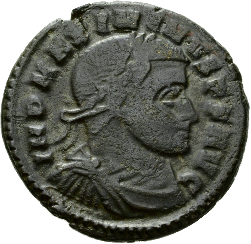 RIC VI Rome 295b Constantine I obverse, Bust of Maximinus Daia, laureate, draped, cuirassed, right