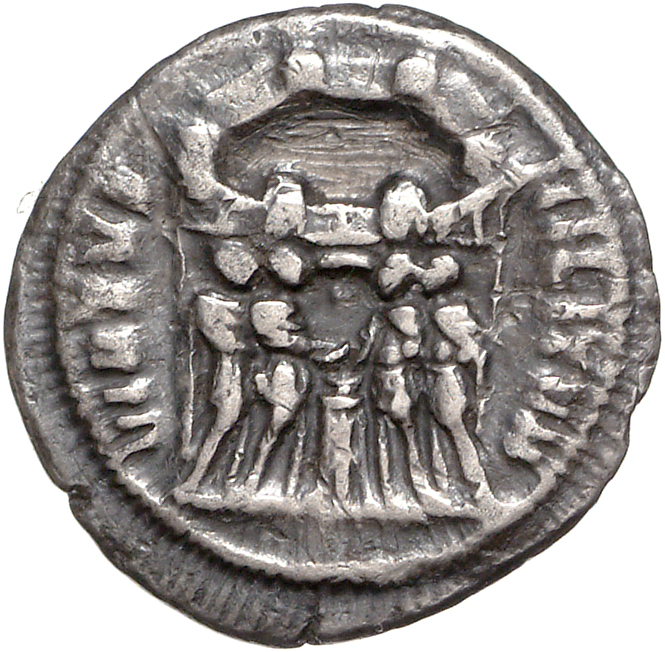 RIC VI Rome 29a Maximian reverse, Diocletian, Maximian, Constantius Chlorus, and Galerius, draped, sacrificing over tripod...