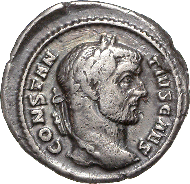 RIC VI Rome 29a Maximian obverse, Head of Constantius Chlorus, laureate, right