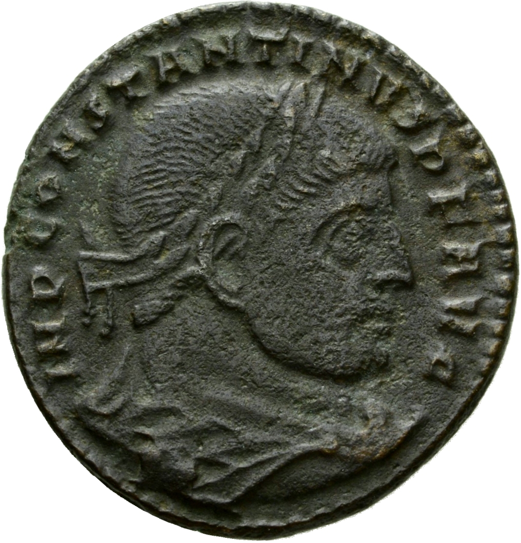 RIC VI Rome 351a Constantine I obverse, Bust of Constantine I, laureate, draped, cuirassed, right, seen from behind