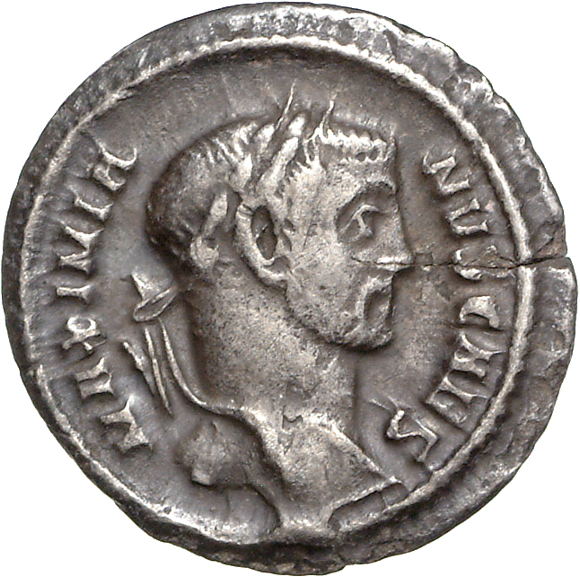 RIC VI Rome 38b Maximian obverse, Head of Galerius, laureate, right