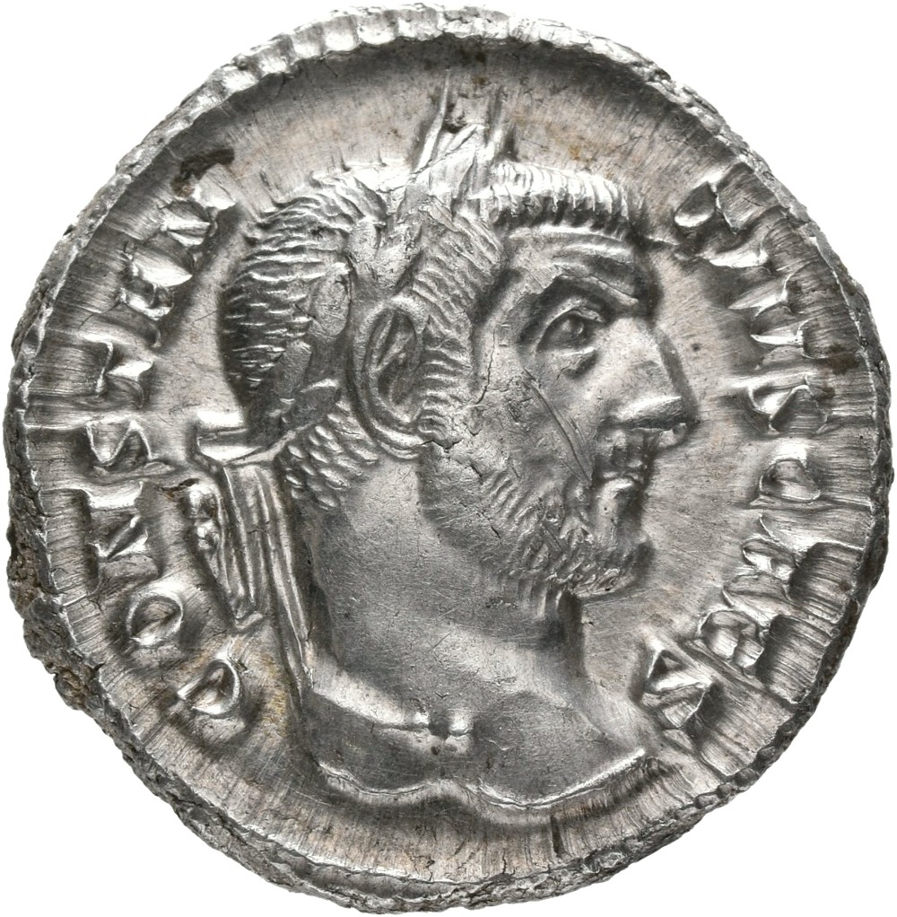 RIC VI Rome 42a Maximian obverse, Head of Constantius Chlorus, laureate, right