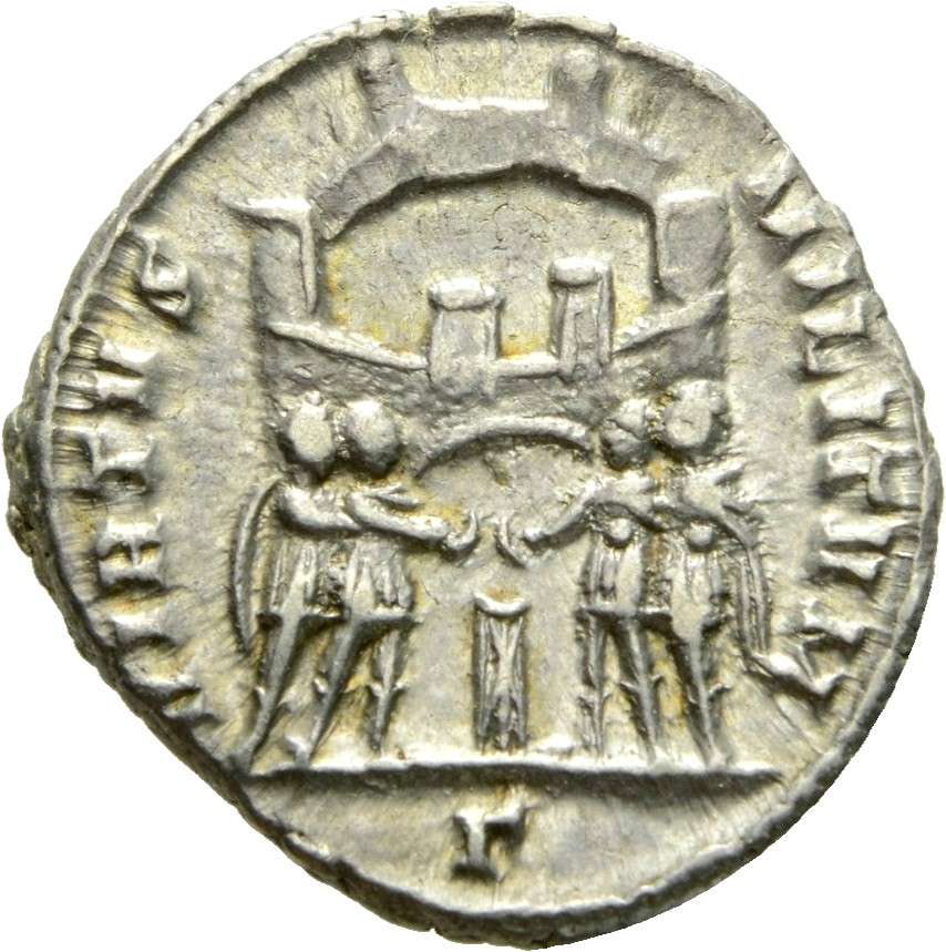 RIC VI Rome 42b Maximian reverse, Diocletian, Maximian, Constantius Chlorus, and Galerius, draped, sacrificing over tripod...