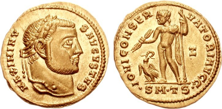 RIC VI Rome 44b Maximian obverse — Head of Galerius, laureate, right