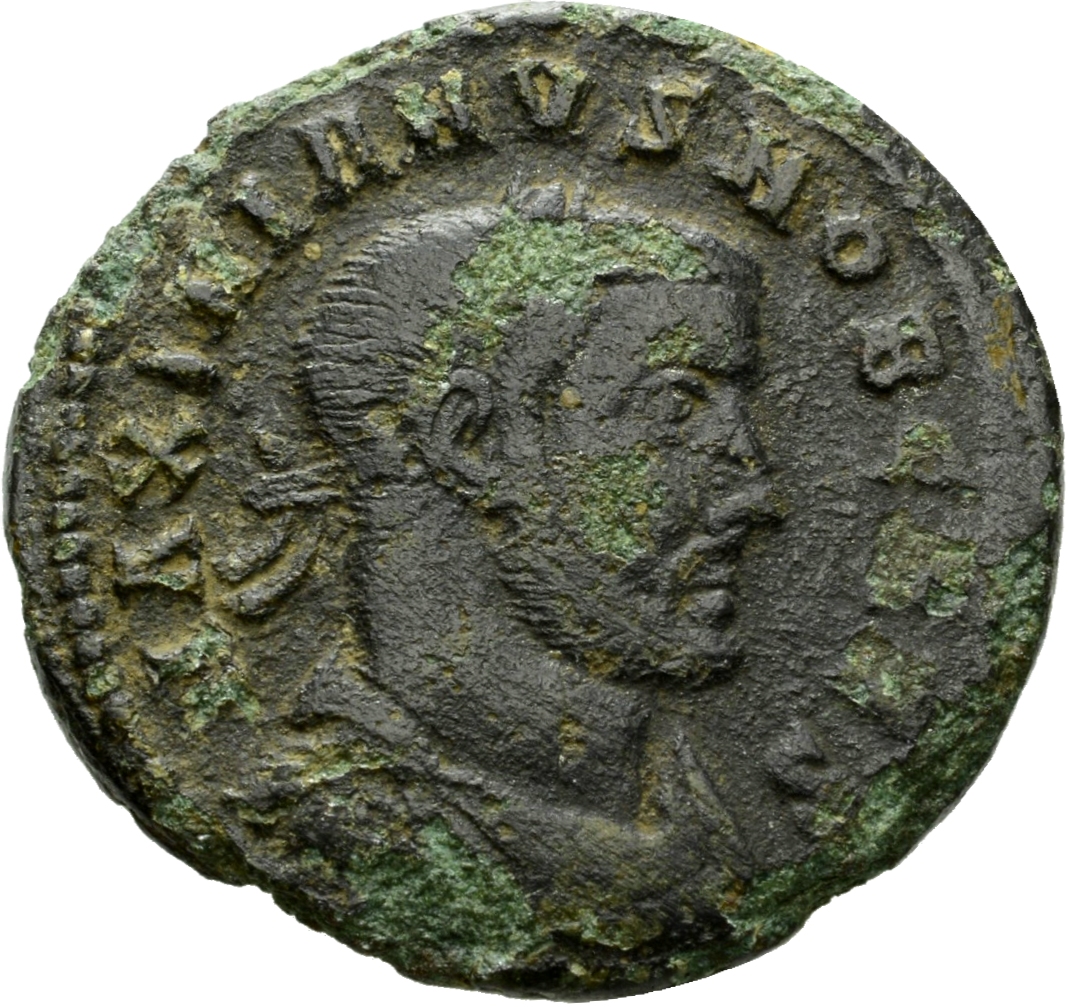 RIC VI Rome 57b Maximian obverse, Bust of Galerius, laureate, draped, cuirassed, right