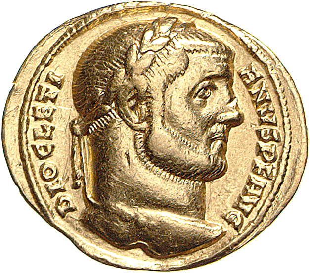 RIC VI Rome 5a Maximian obverse, Head of Diocletian, laureate, right
