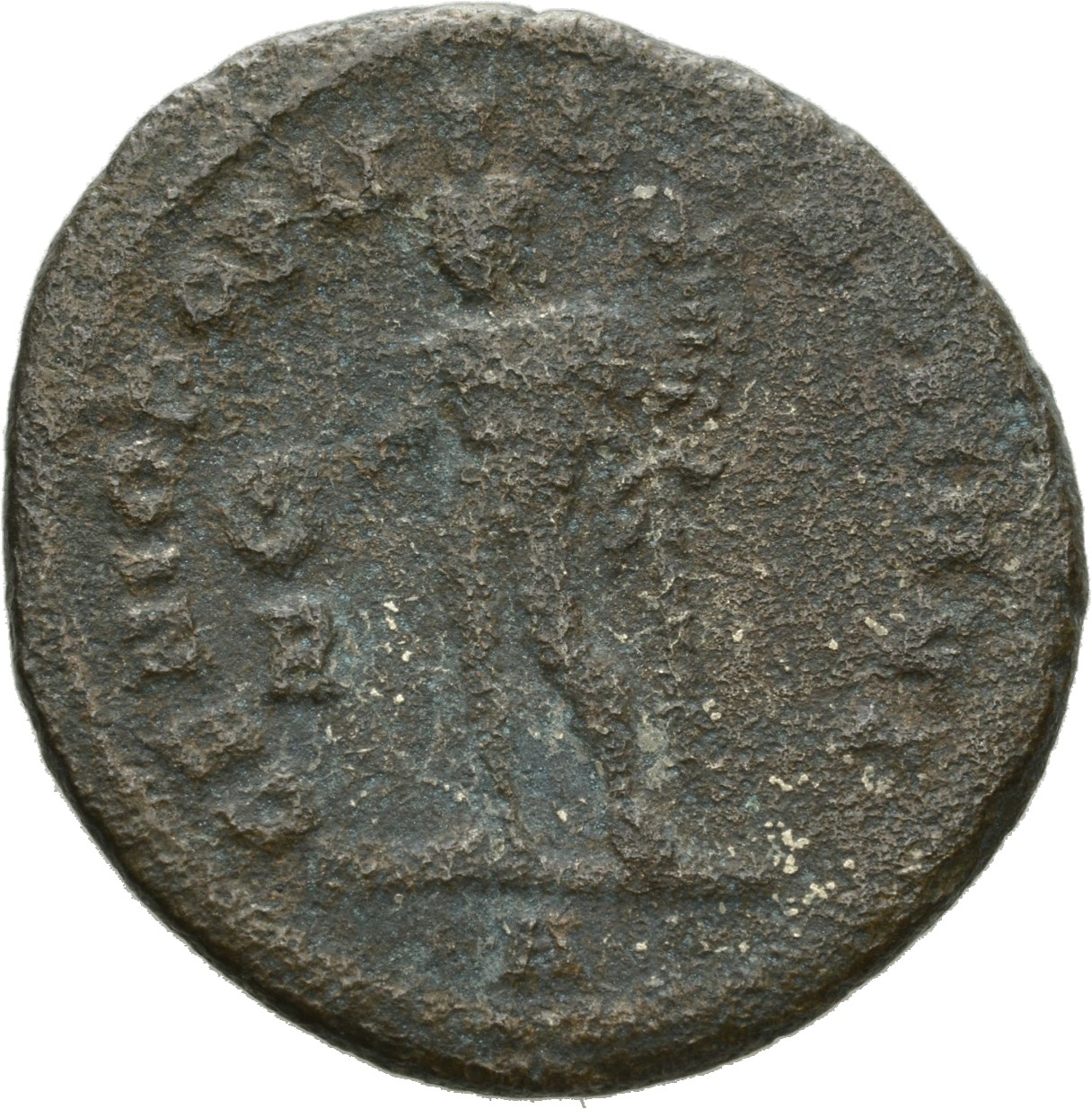 RIC VI Rome 64b Maximian reverse, Genius, wearing modius, nude, chlamys draped over left shoulder, standing left, holding ...