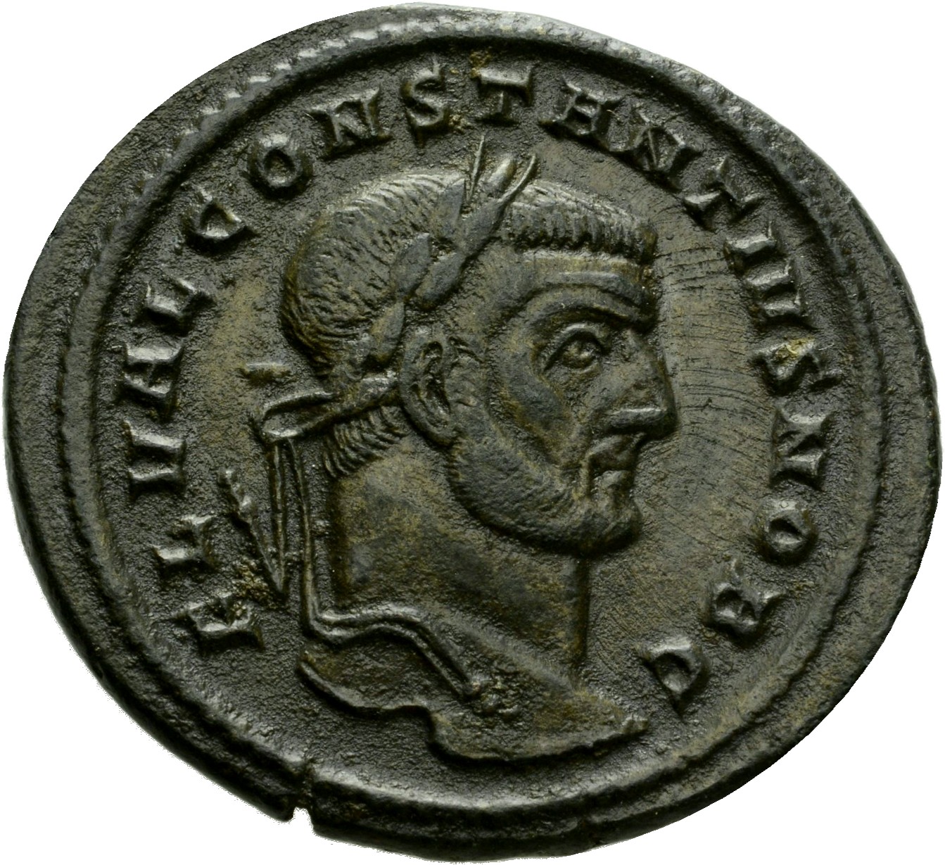 RIC VI Rome 66a Maximian obverse, Head of Constantius Chlorus, laureate, right