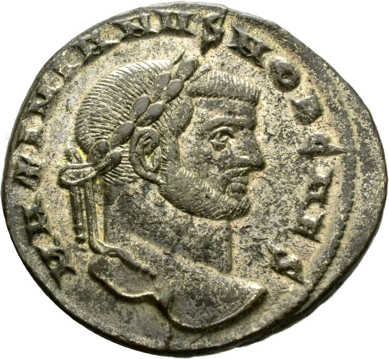 RIC VI Rome 73b Maximian obverse, Head of Galerius, laureate, right