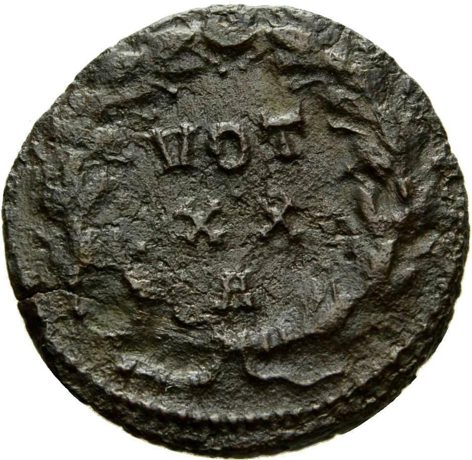 RIC VI Rome 76b Maximian reverse, VOT / XX within a wreath