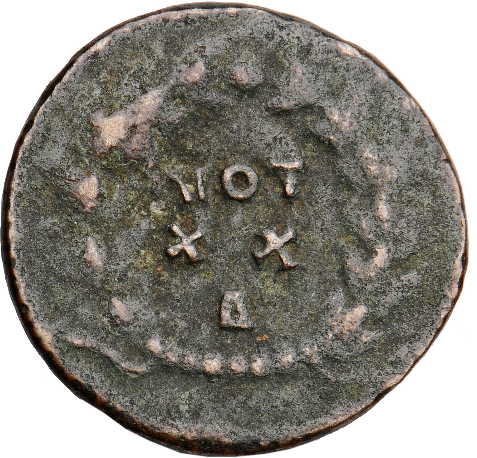 RIC VI Rome 77a Maximian reverse — VOT / XX within a wreath