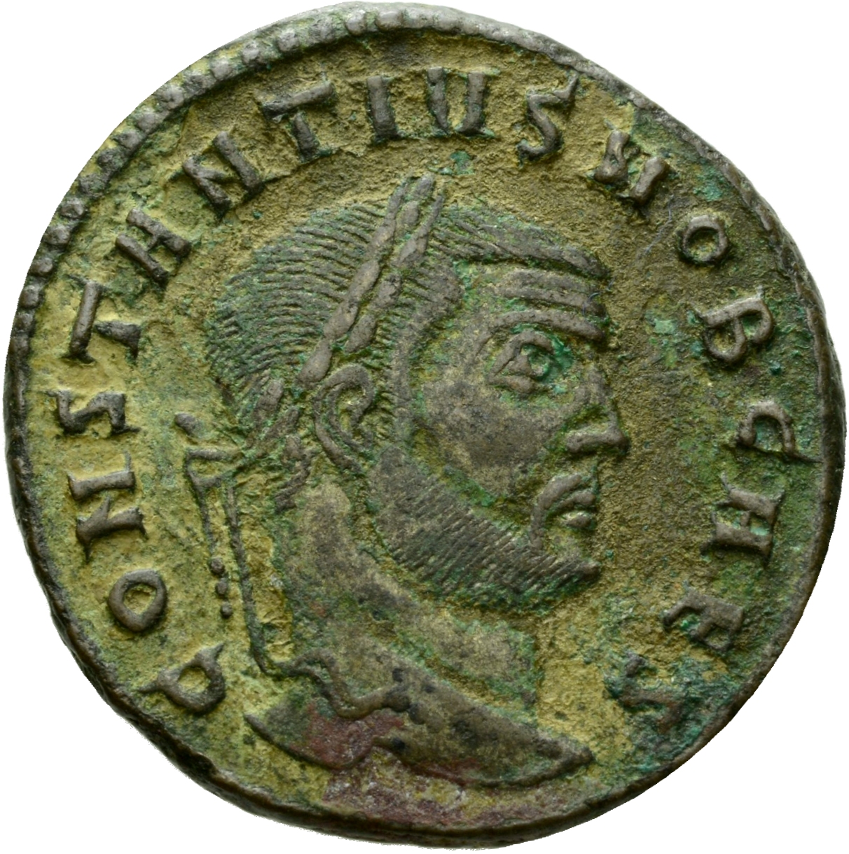 RIC VI Rome 95a Maximian obverse, Head of Constantius Chlorus, laureate, right