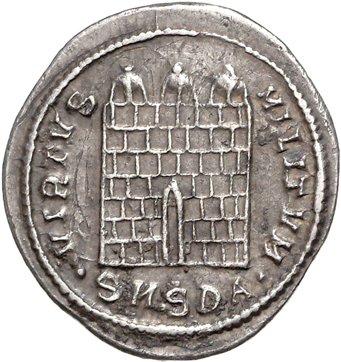 RIC VI Serdica 11a Galerius reverse, Three-turreted gateway, open, no doors