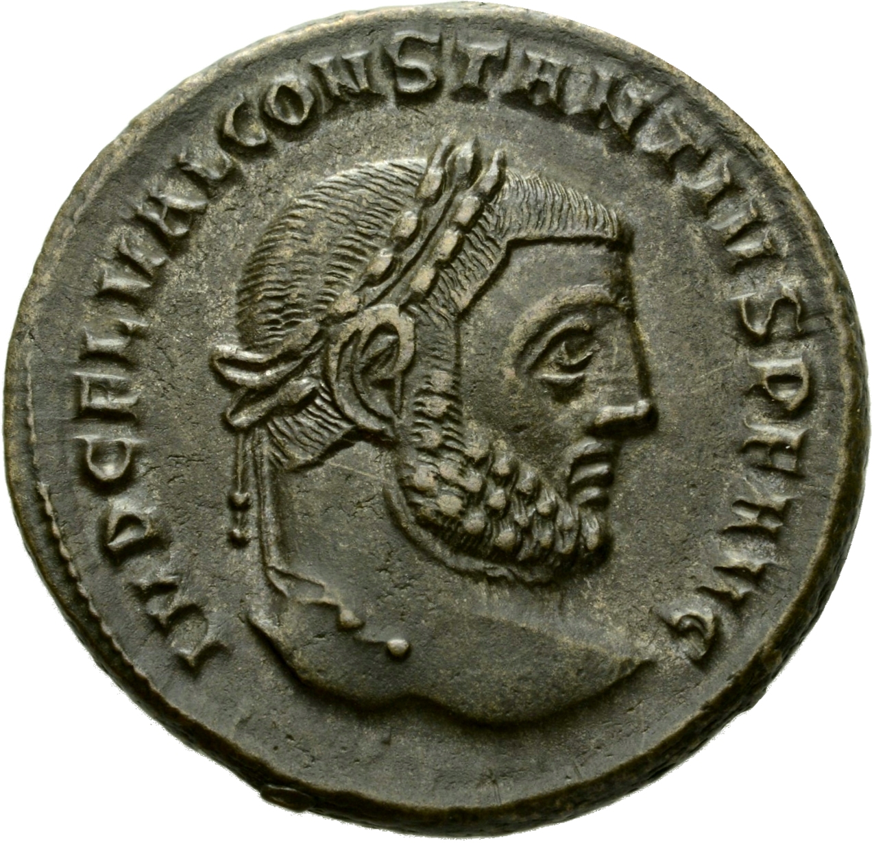 RIC VI Serdica 12a Galerius obverse, Head of Constantius Chlorus, laureate, right