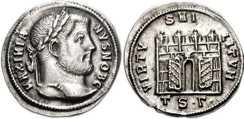 RIC VI Serdica 12b Galerius obverse — Head of Galerius, laureate, right