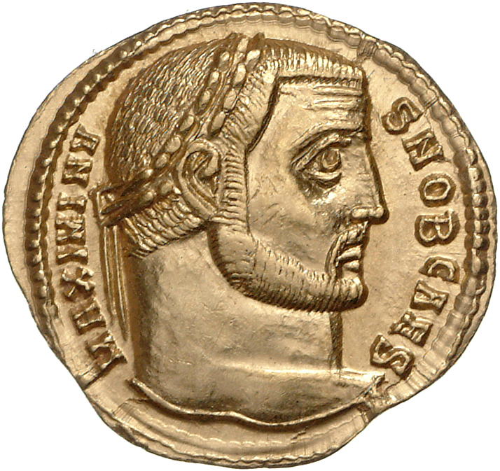 RIC VI Serdica 31 Galerius obverse, Head of Maximinus Daia, laureate, right