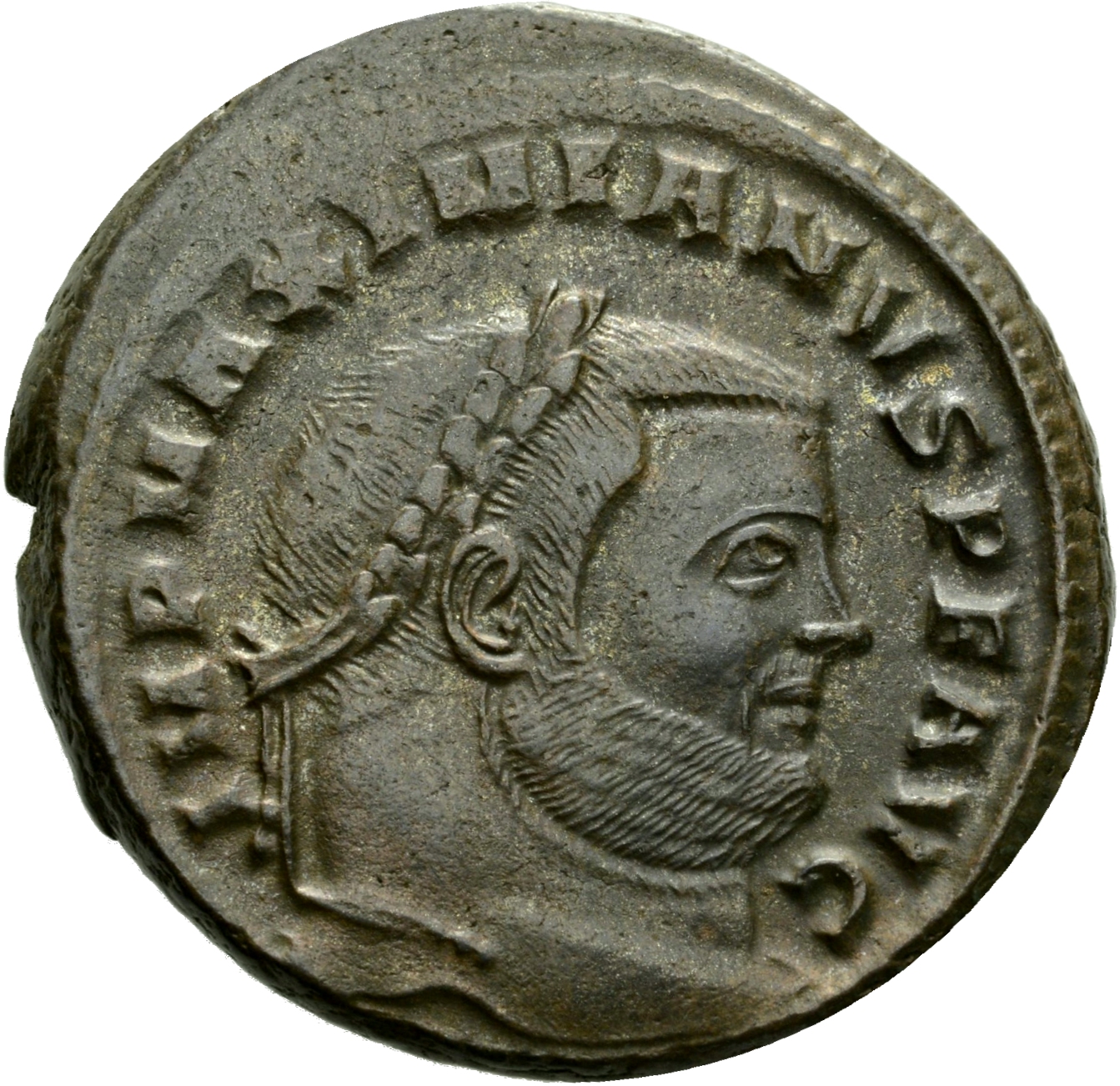 RIC VI Siscia 134b Maximian obverse, Head of Maximian, laureate, right