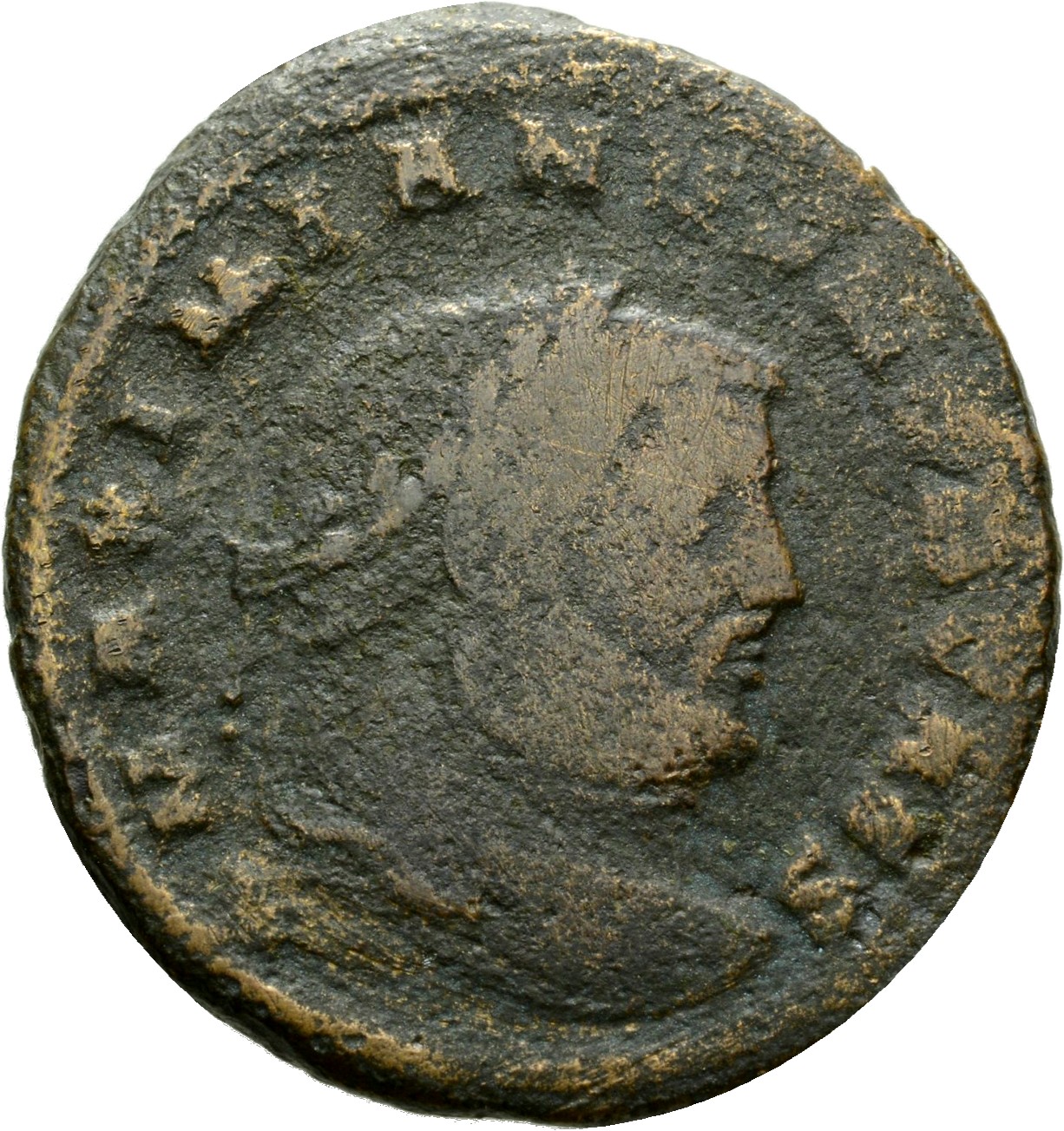 RIC VI Siscia 135b Maximian obverse, Head of Galerius, laureate, right