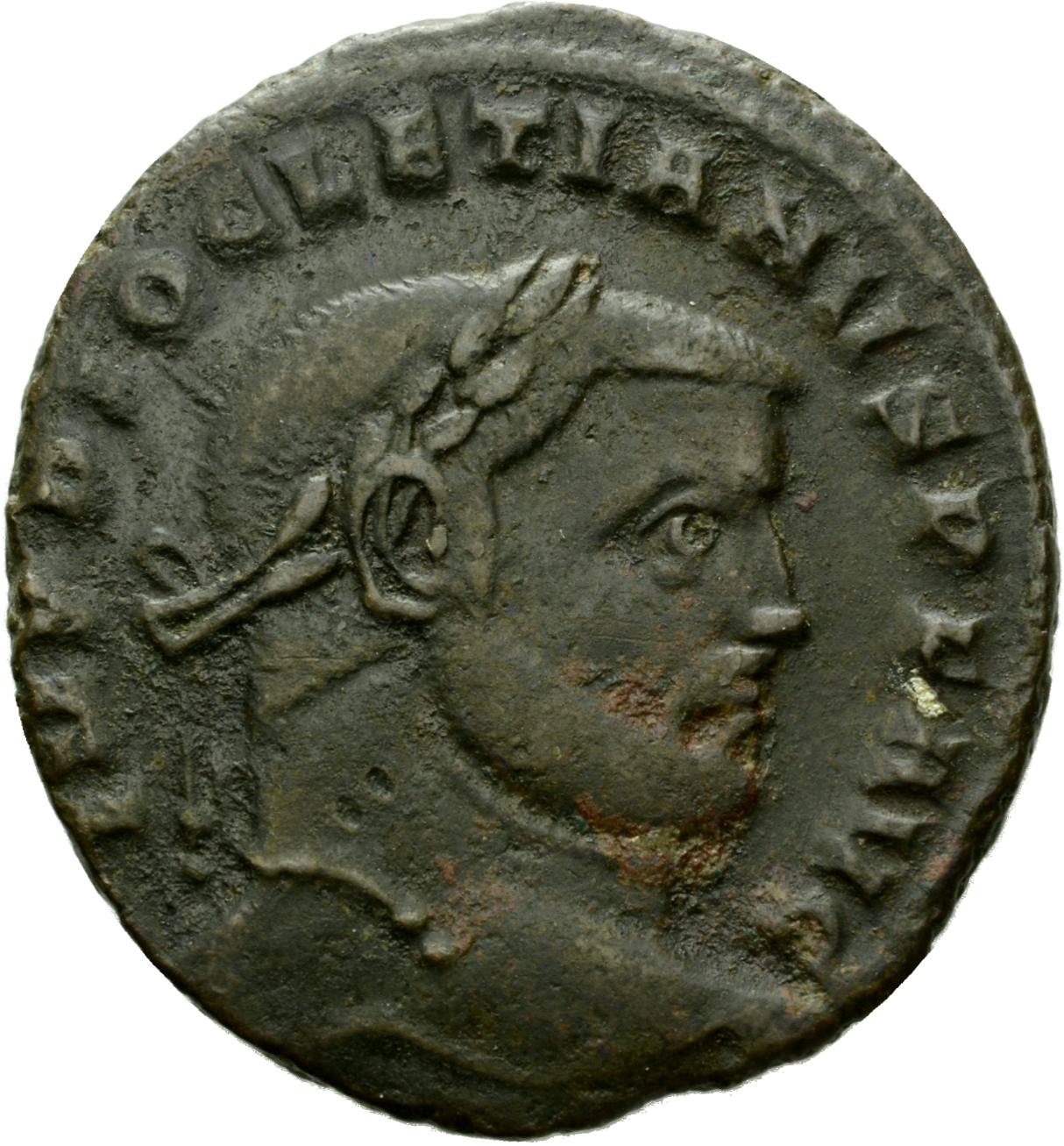 RIC VI Siscia 136a Maximian obverse, Head of Diocletian, laureate, right