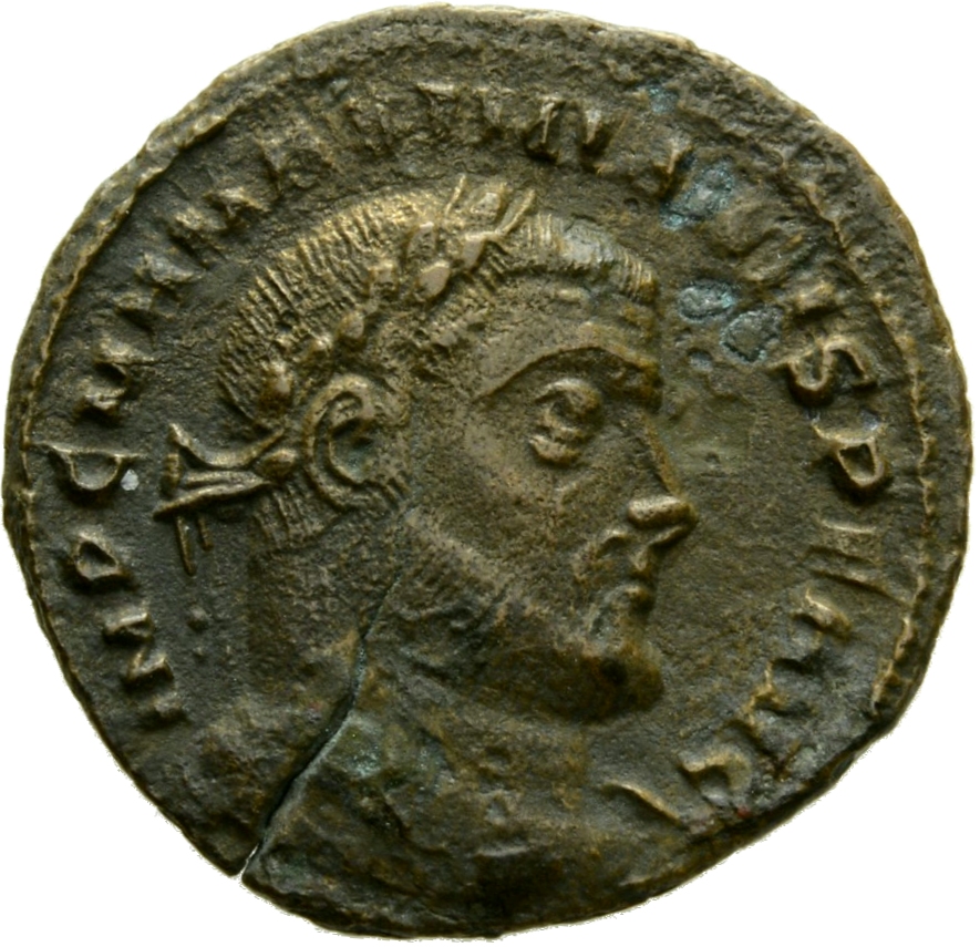 RIC VI Siscia 146 Maximian obverse, Head of Maximian, laureate, right