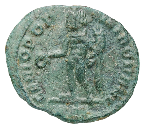 RIC VI Siscia 169a Constantius Chlorus reverse, Genius, wearing modius, nude, chlamys draped over left shoulder, standing ...