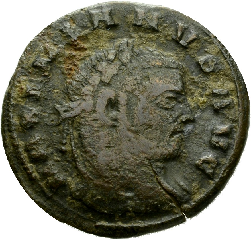 RIC VI Siscia 169b Constantius Chlorus obverse, Head of Galerius, laureate, right