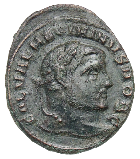 RIC VI Siscia 170b Constantius Chlorus obverse, Head of Maximinus Daia, laureate, right